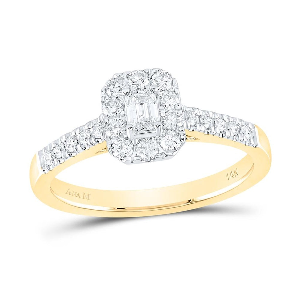 14K Yellow Gold Emerald Diamond Bridal Ring - 1/2 Carat Total Gemstone Weight