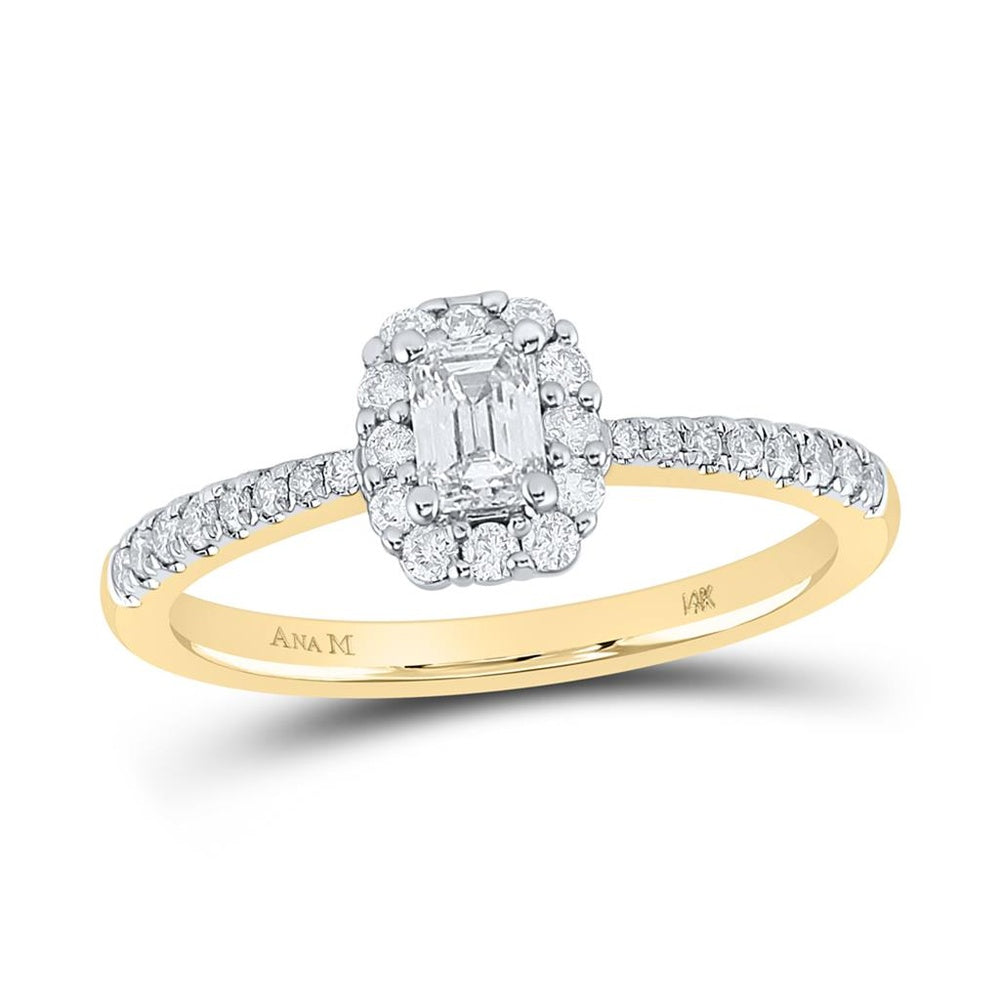14K Yellow Gold Emerald Diamond Bridal Ring - 5/8 Carat Total Gemstone Weight