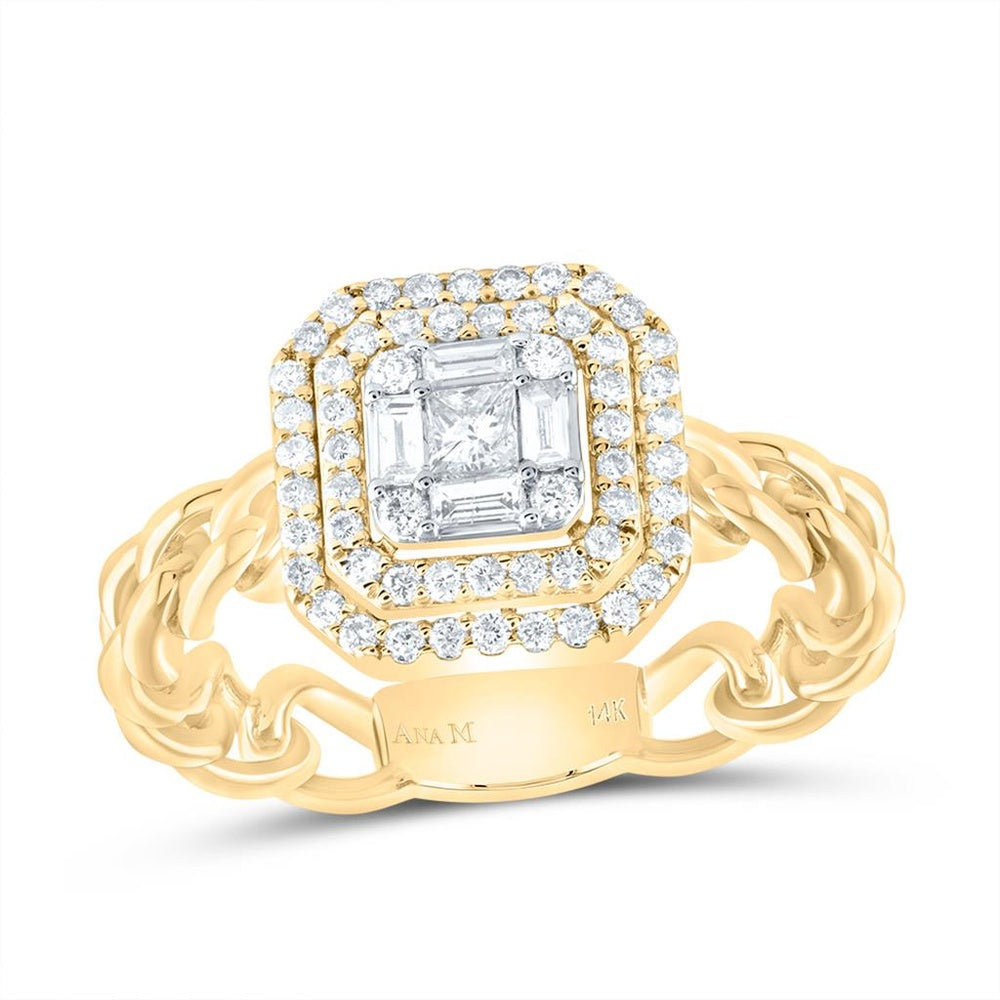 14K Yellow Gold Emerald Diamond Ring - 1/2 Carat Total Diamond Weight