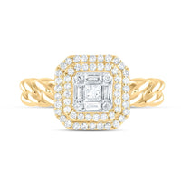 14K Yellow Gold Emerald Diamond Ring - 1/2 Carat Total Diamond Weight