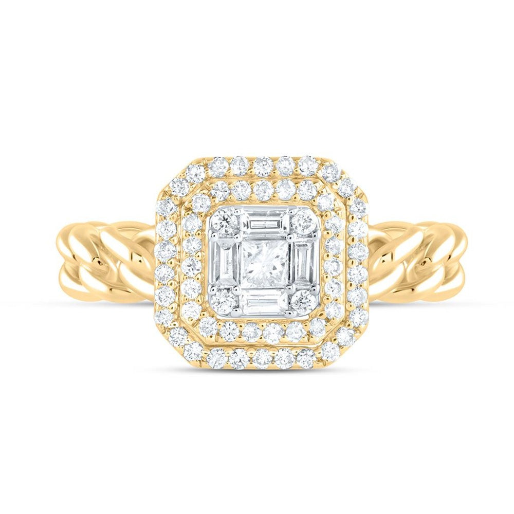 14K Yellow Gold Emerald Diamond Ring - 1/2 Carat Total Diamond Weight