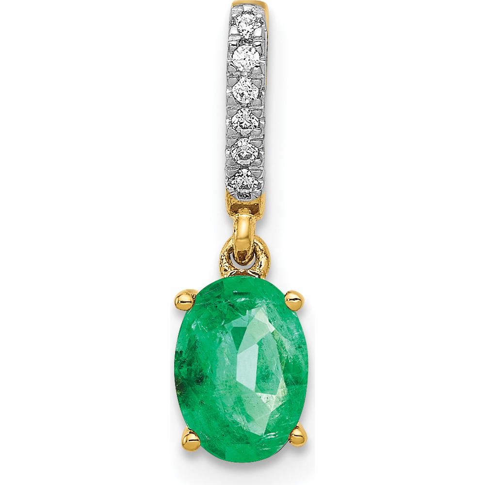 14K Yellow Gold Emerald Pendant with Round Diamonds - 0.71 Carat Emerald, 0.03 Carat Total Diamond Weight by Lumare Gioia