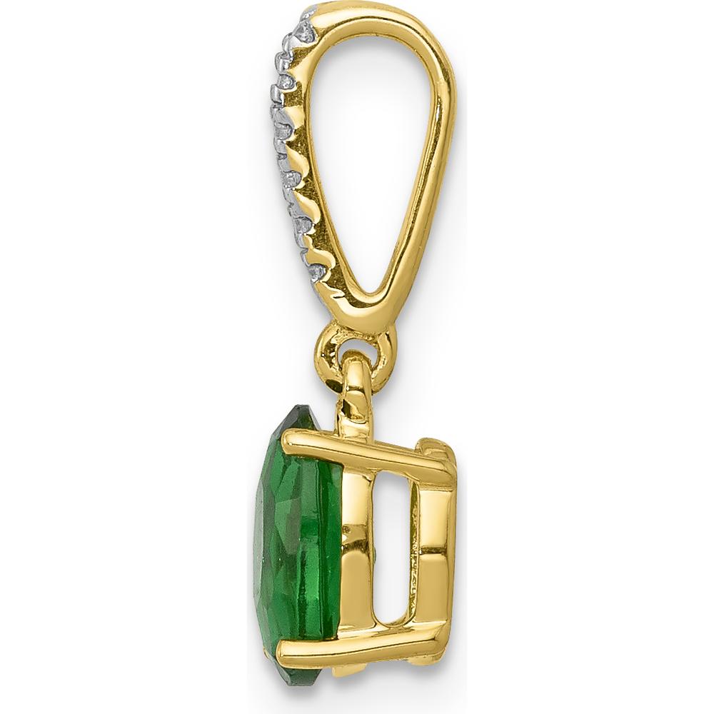 14K Yellow Gold Emerald Pendant with Round Diamonds - 0.71 Carat Emerald, 0.03 Carat Total Diamond Weight by Lumare Gioia