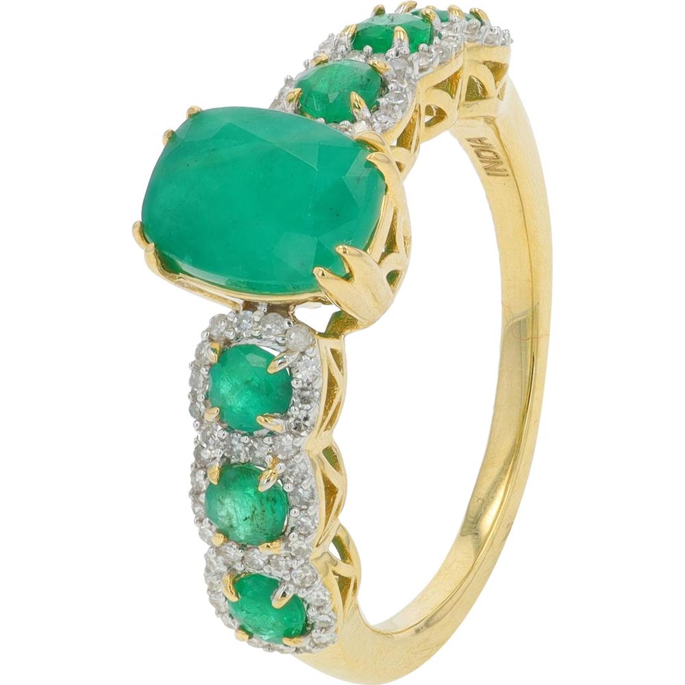 14K Yellow Gold Emerald Ring with Diamond Accents - 1.20 - 1.40 Carat Total Emerald Weight, 0.20 Carat Total Diamond Weight
