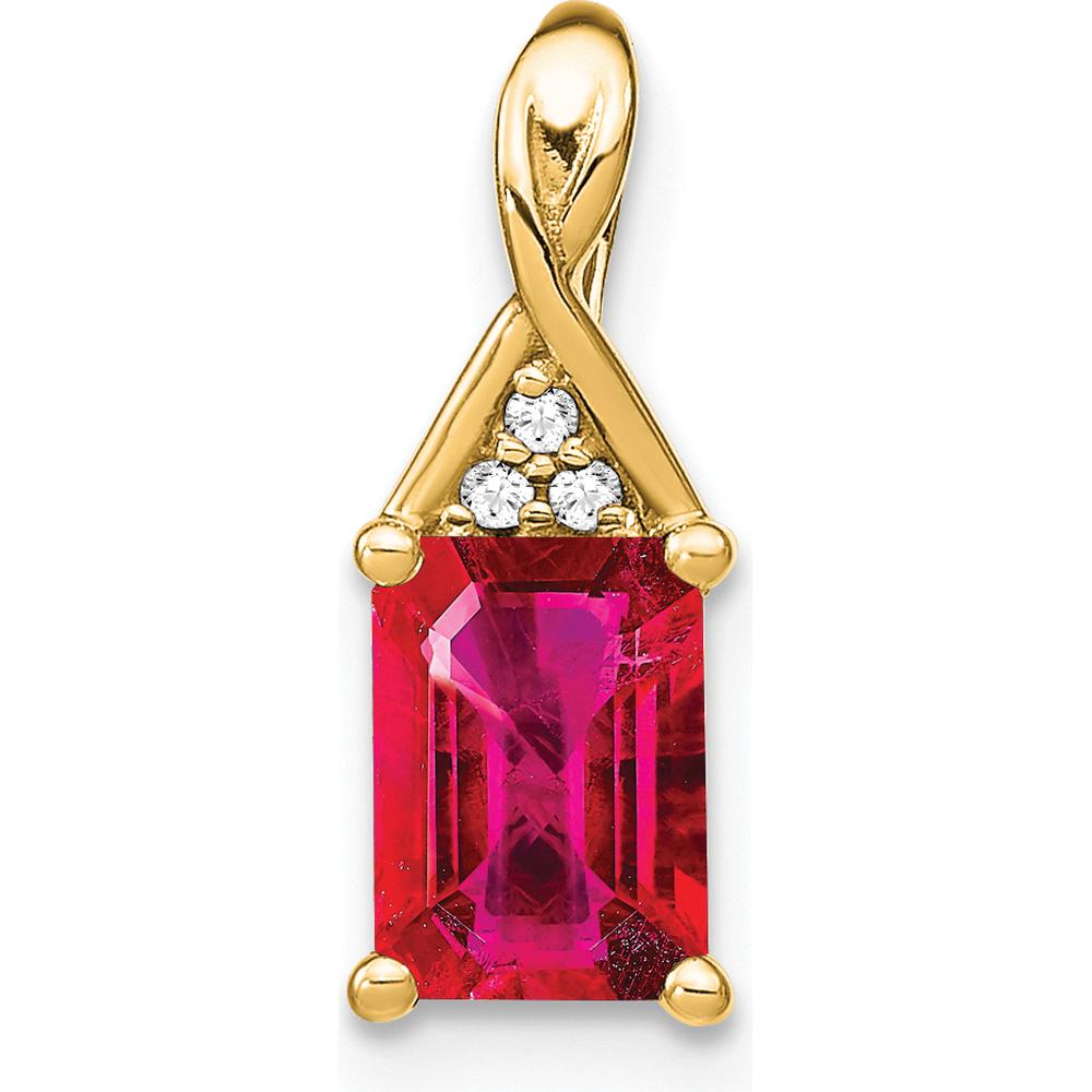14K Yellow Gold Emerald-shape Ruby and Diamond Pendant - 1.006 Carat Total Gem Weight by Lumare Gioia