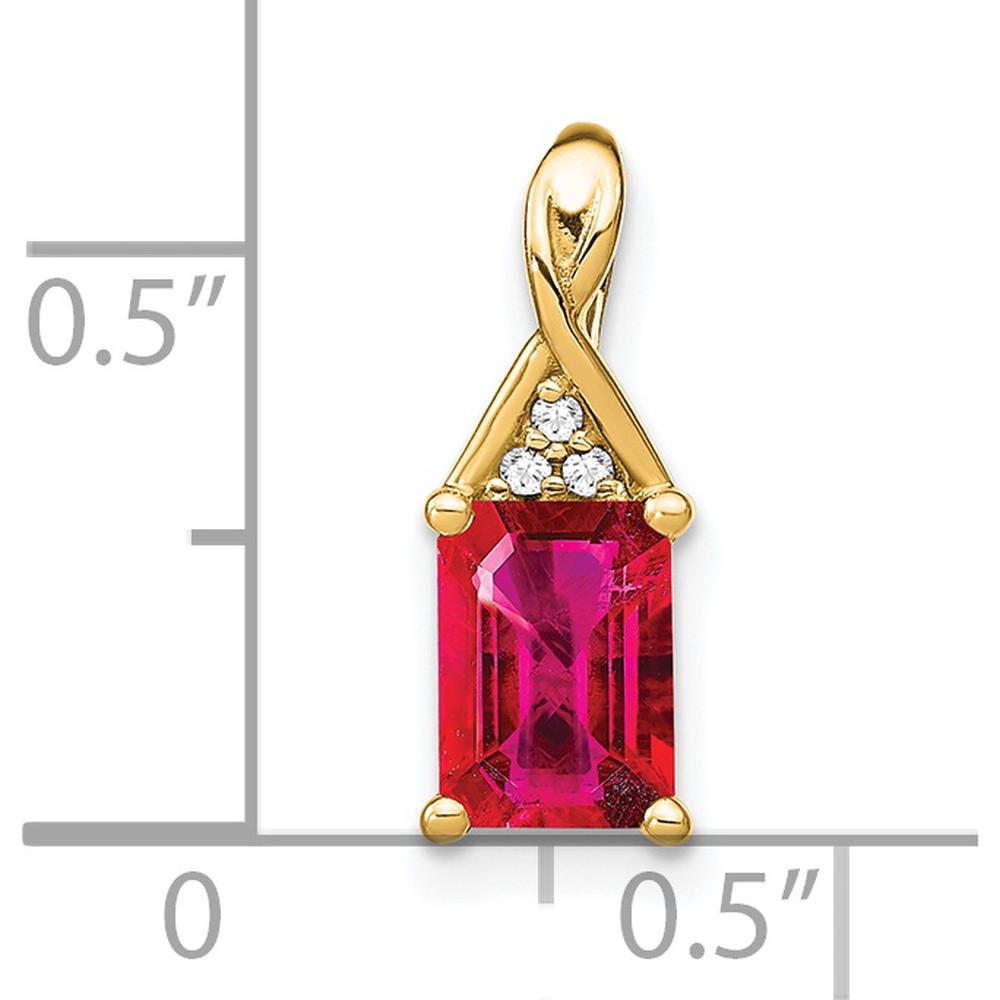 14K Yellow Gold Emerald-shape Ruby and Diamond Pendant - 1.006 Carat Total Gem Weight by Lumare Gioia
