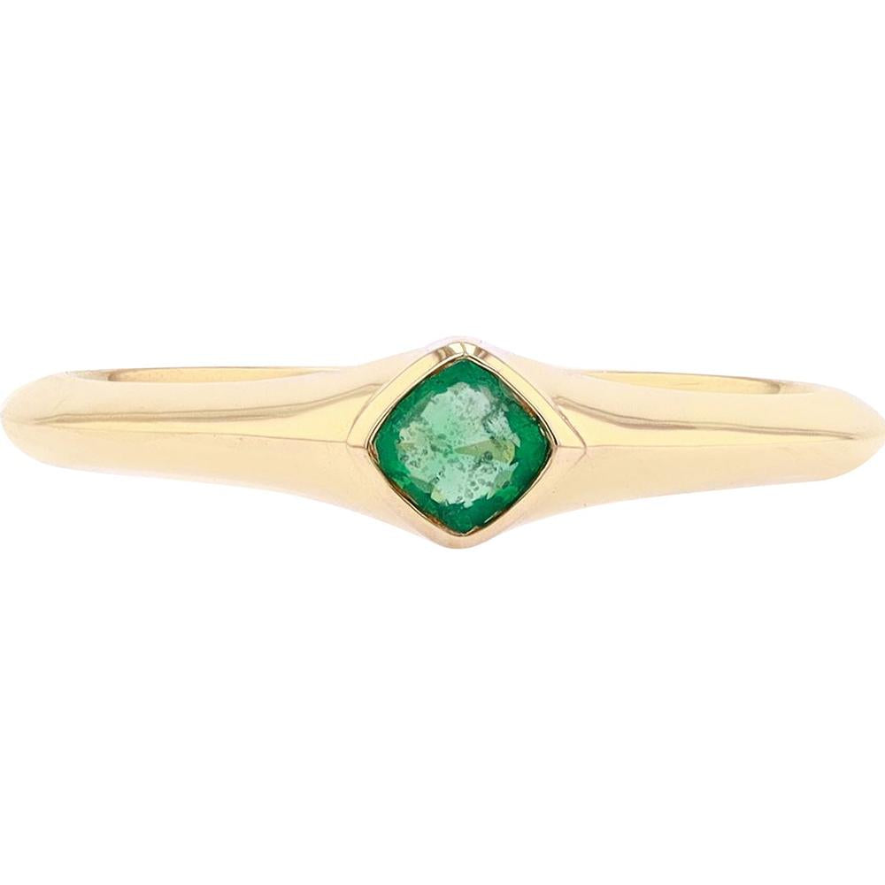 14K Yellow Gold Emerald Solitaire Ring - 0.16 Carat Emerald