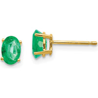 14K Yellow Gold Emerald Stud Earrings with Oval Faceted Emeralds - 0.42 Carat Total Gem Weight by Monteluci Fine Jewelry