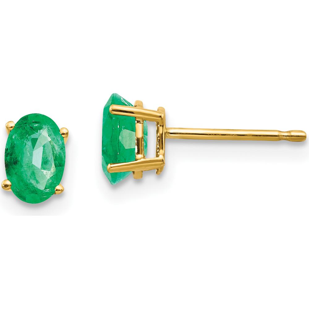 14K Yellow Gold Emerald Stud Earrings with Oval Faceted Emeralds - 0.42 Carat Total Gem Weight by Monteluci Fine Jewelry