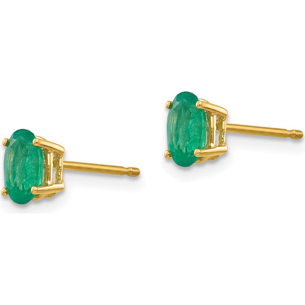 14K Yellow Gold Emerald Stud Earrings with Oval Faceted Emeralds - 0.42 Carat Total Gem Weight by Monteluci Fine Jewelry