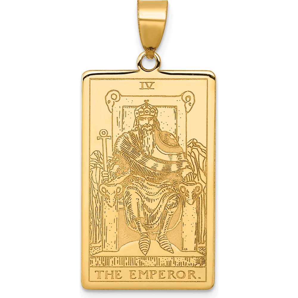 14K Yellow Gold Emperor Tarot Card Pendant - Intricately Engraved with Regal Symbolism by Oro Pregiato