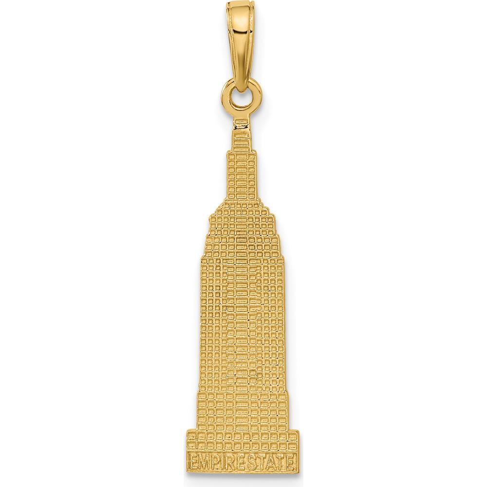 14K Yellow Gold Empire State Building Pendant - Solid Textured Landmark Charm 32mm by Oro Pregiato