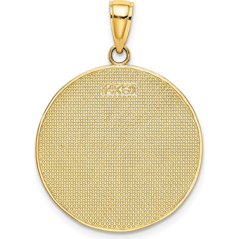 14K Yellow Gold Enamel Beach Scene Round Disc Charm with Sun and Palm Tree Design by Oro Pregiato