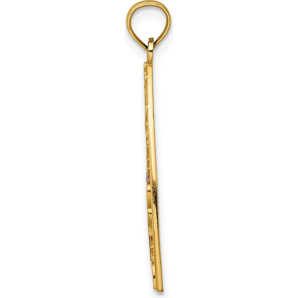 14K Yellow Gold Enamel Bumblebee and Flower Triangle Pendant Charm - Hand-Painted Design by Oro Pregiato