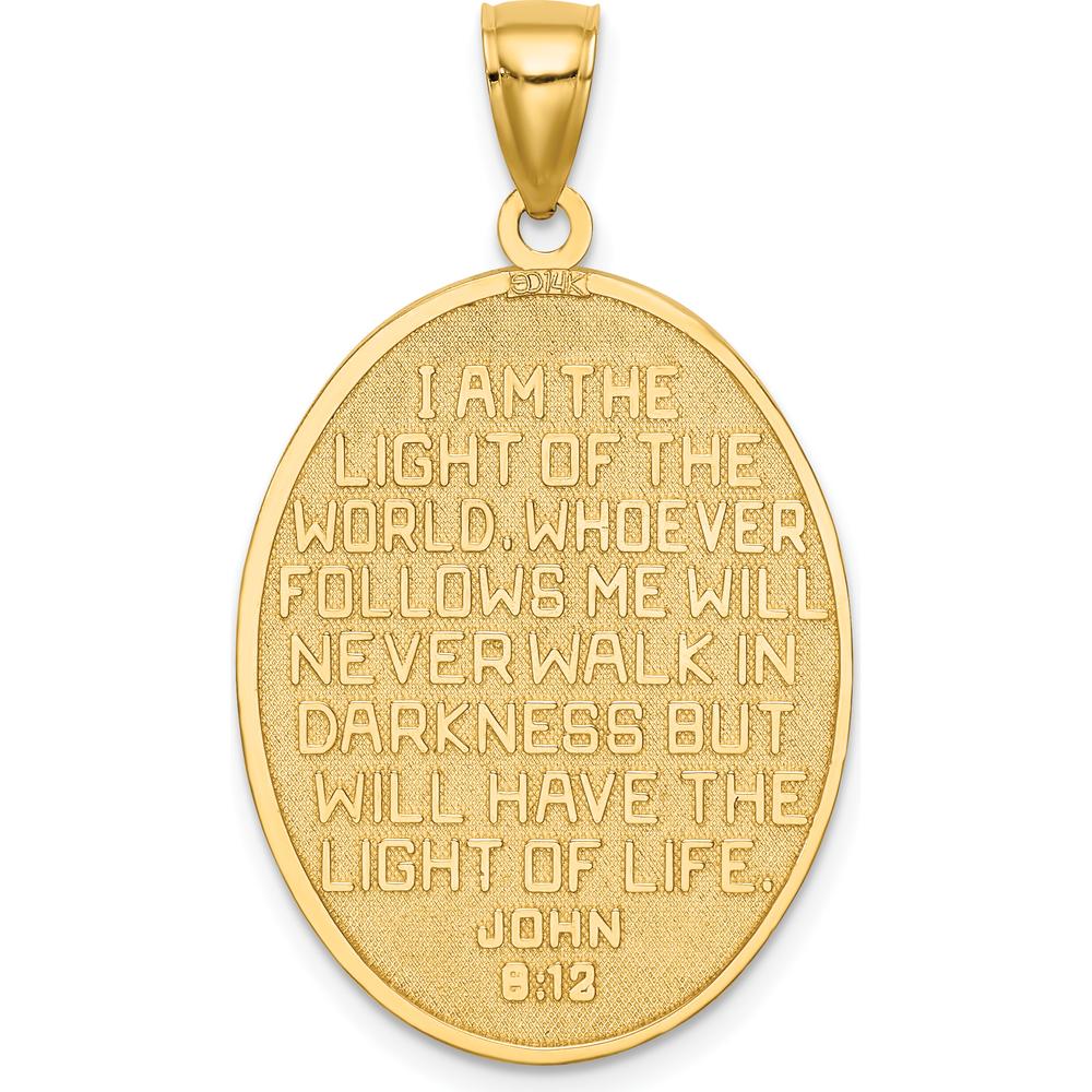 14K Yellow Gold Enamel Cape Hatteras Lighthouse Pendant with John 8:12 Reverse Engraving - Reversible Design by Oro Pregiato