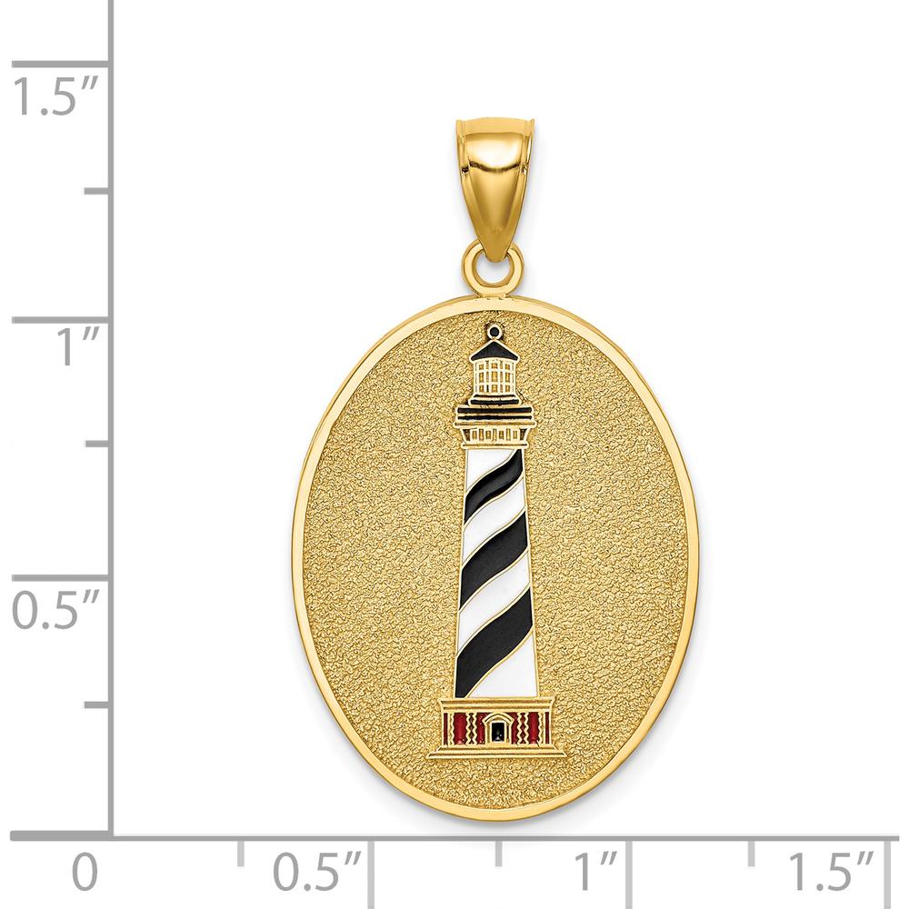 14K Yellow Gold Enamel Cape Hatteras Lighthouse Pendant with John 8:12 Reverse Engraving - Reversible Design by Oro Pregiato