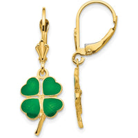 14K Yellow Gold Enamel Clover Drop Earrings with Leverback Closure by Oro Pregiato