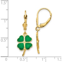 14K Yellow Gold Enamel Clover Drop Earrings with Leverback Closure by Oro Pregiato