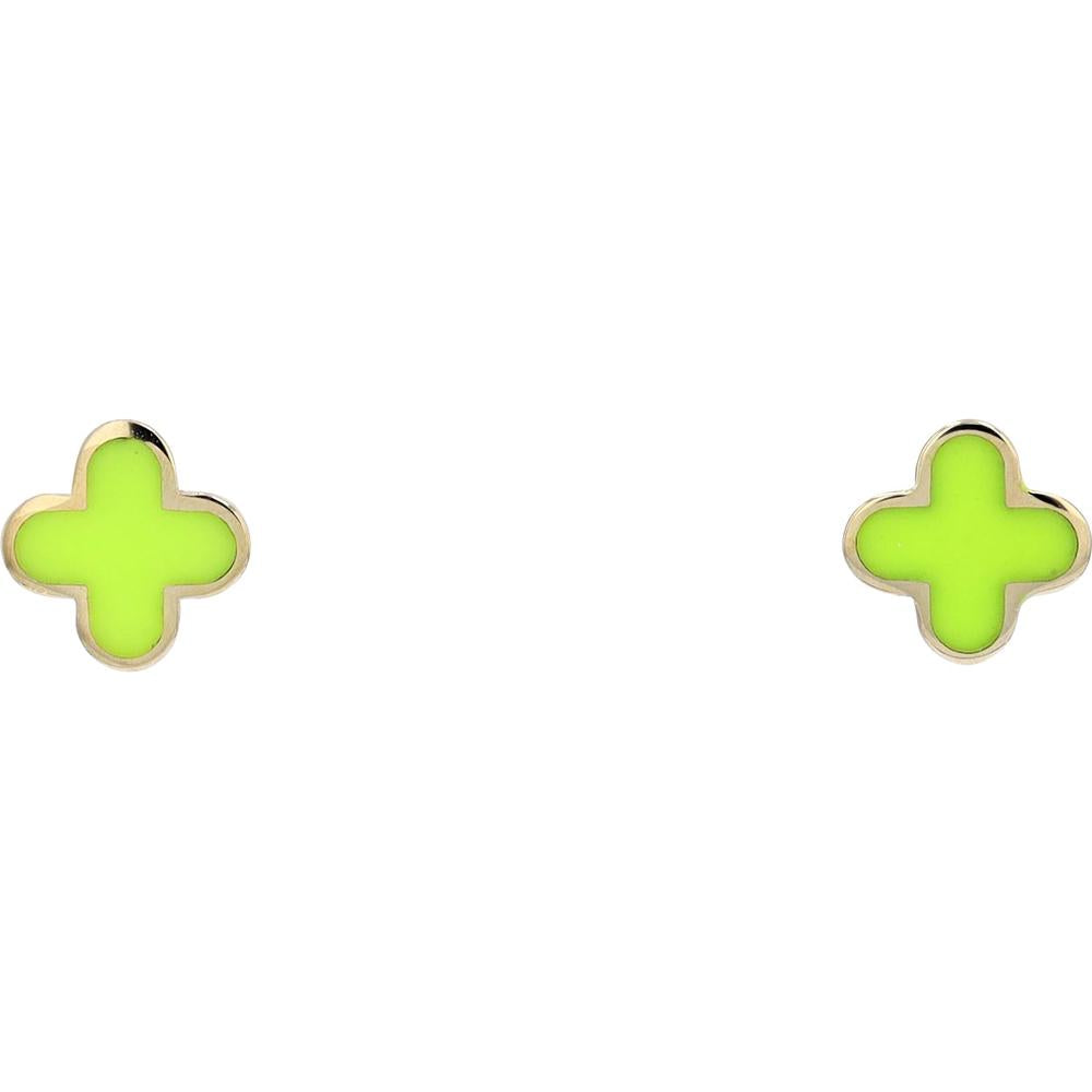14K Yellow Gold Enamel Clover Stud Earrings - Yellow Enamel