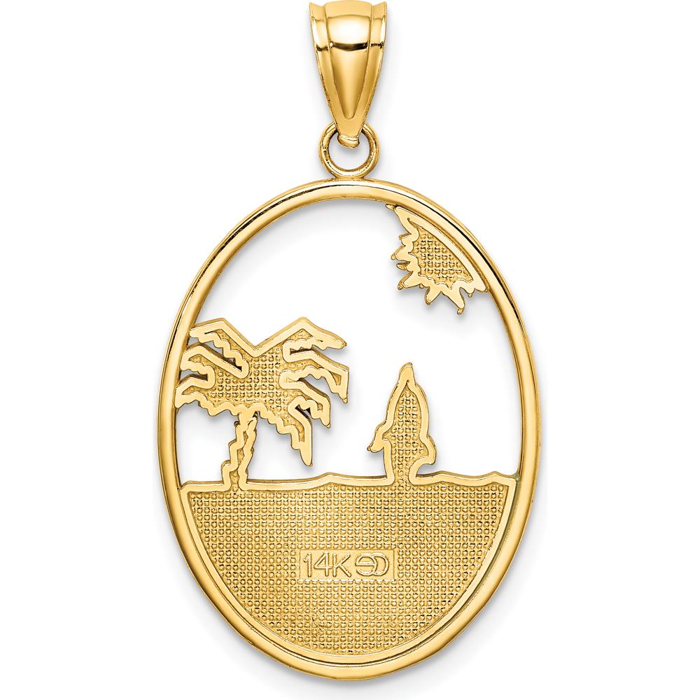 14K Yellow Gold Enamel Dolphin Jumping in Beach Scene Pendant - Polished Finish by Oro Pregiato