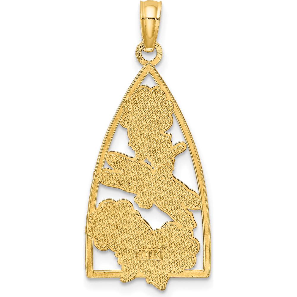 14K Yellow Gold Enamel Dragonfly and Flowers Triangle Pendant with Multi-Color Enamel Accents by Oro Pregiato