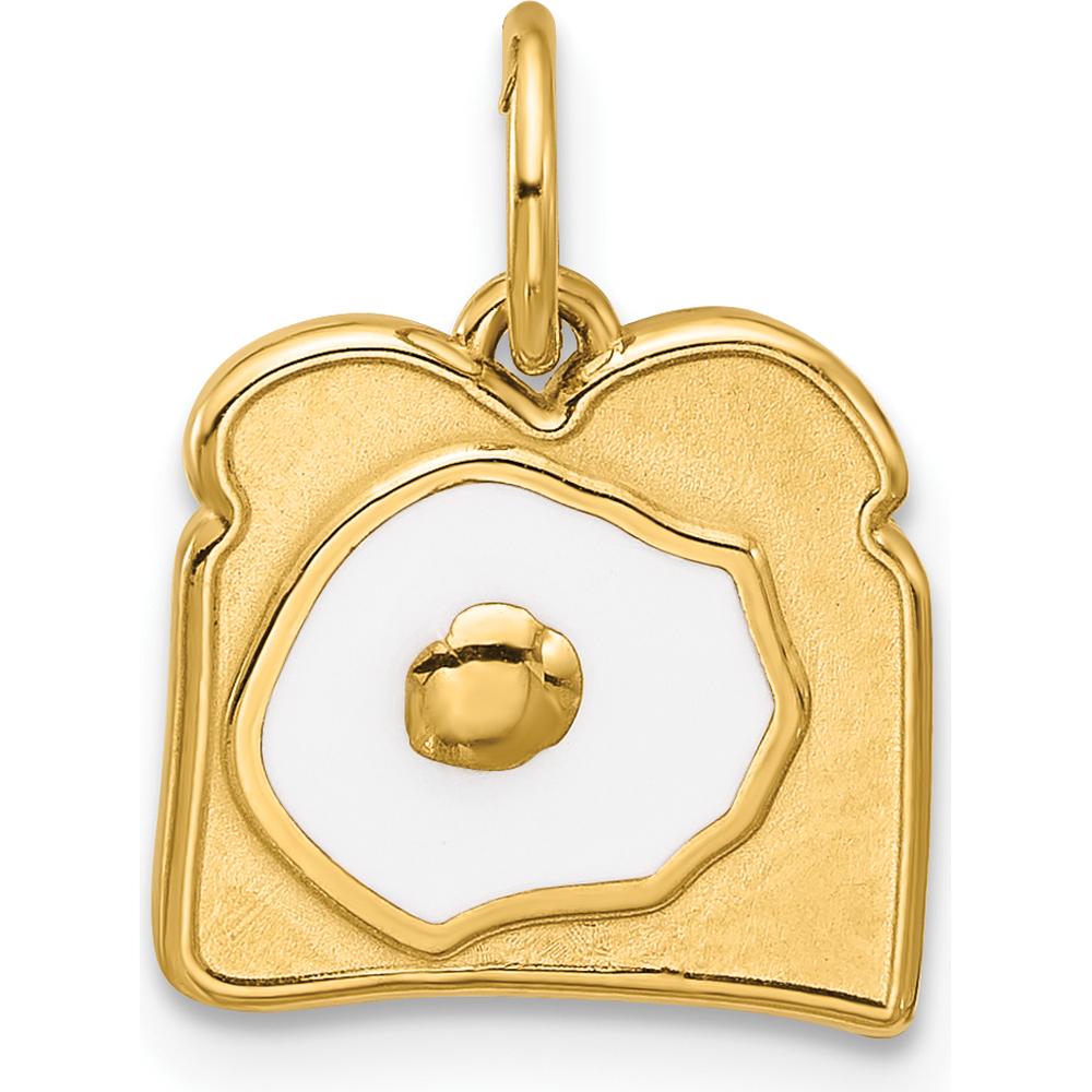 14K Yellow Gold Enamel Egg on Toast Pendant Charm - Whimsical Breakfast Design by Oro Pregiato