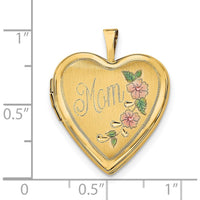 14K Yellow Gold Enamel Floral Heart Locket Pendant with Engravable "Mom" Script by Monteluci Fine Jewelry