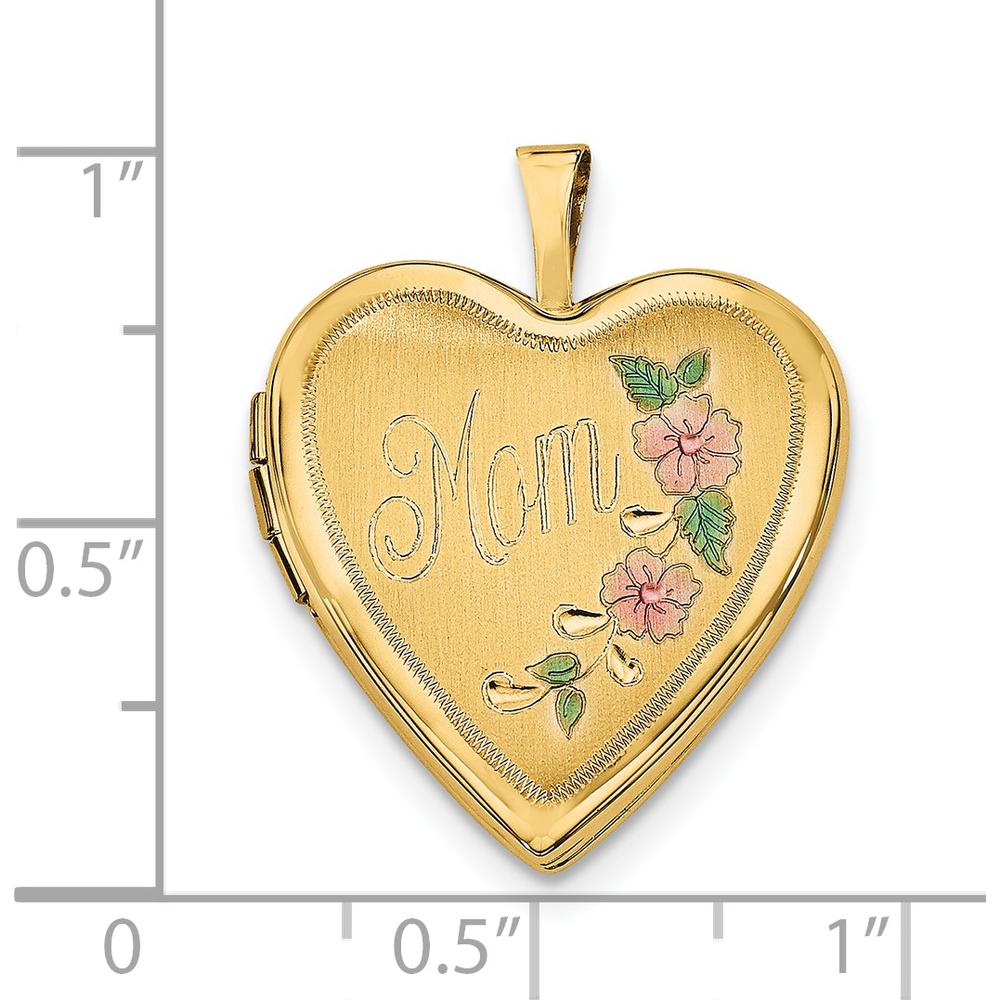 14K Yellow Gold Enamel Floral Heart Locket Pendant with Engravable "Mom" Script by Monteluci Fine Jewelry