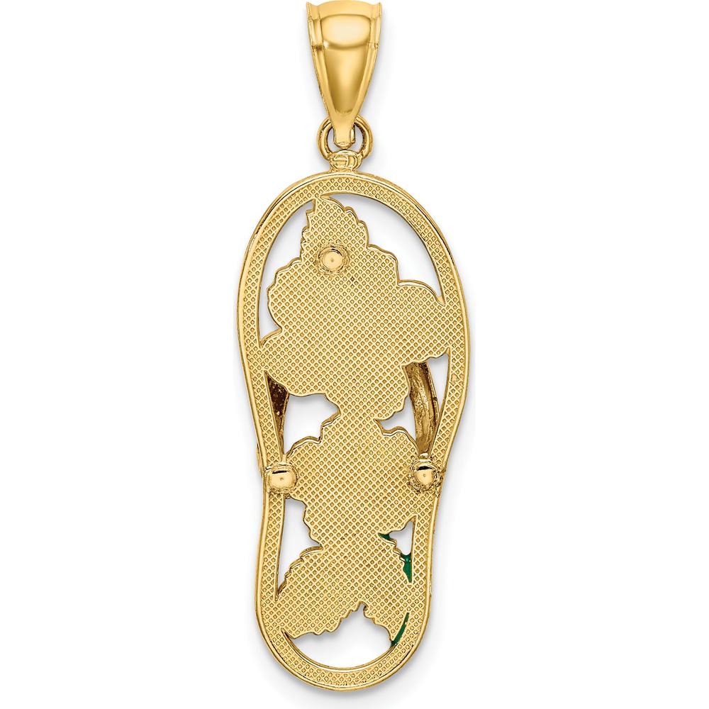 14K Yellow Gold Enamel Hibiscus Flower Flip-Flop Charm - Vibrant Red & Green Design by Oro Pregiato