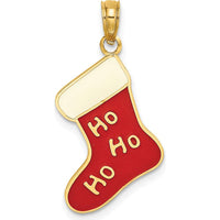 14K Yellow Gold Enamel "Ho Ho Ho" Christmas Stocking Charm - Festive Holiday Pendant by Oro Pregiato