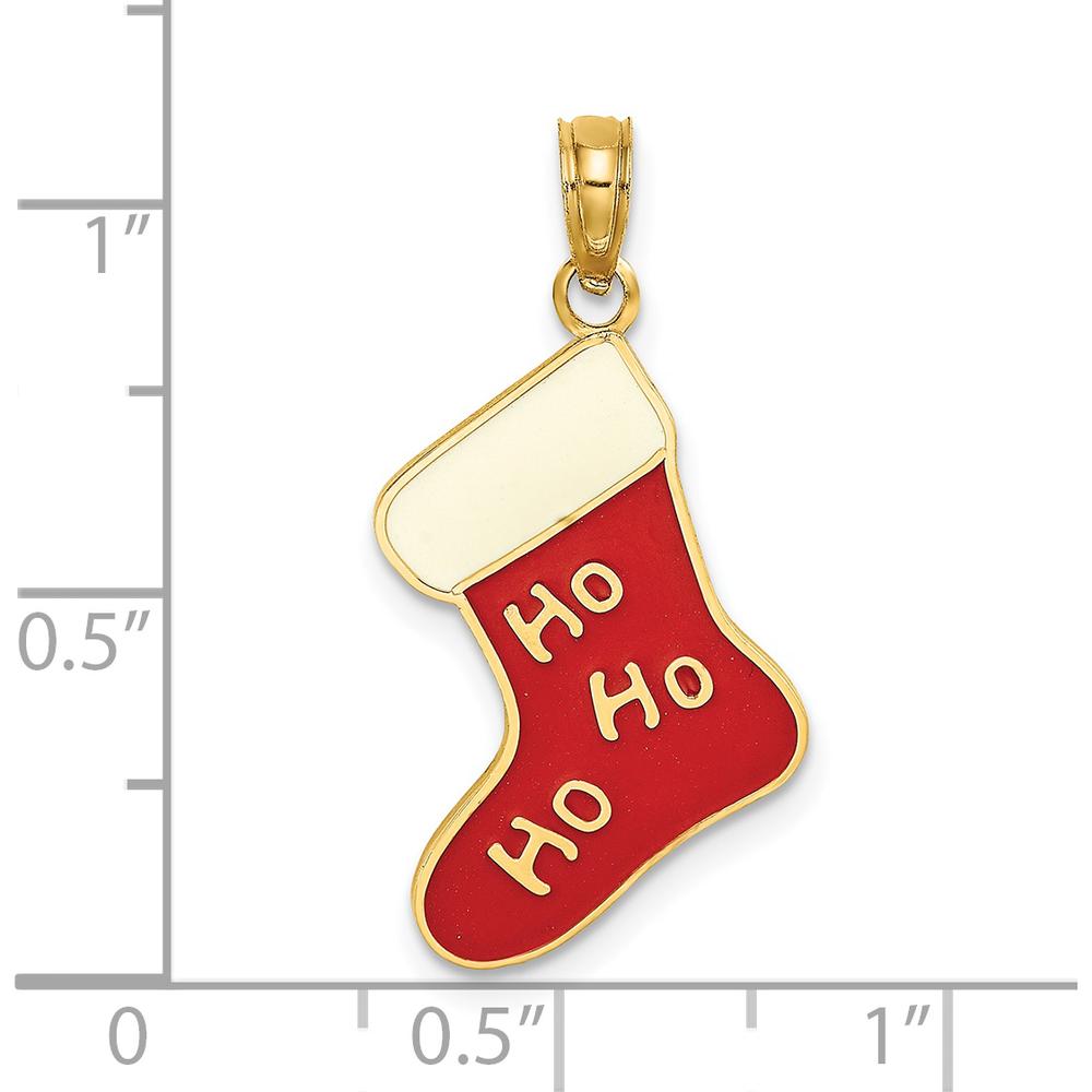 14K Yellow Gold Enamel "Ho Ho Ho" Christmas Stocking Charm - Festive Holiday Pendant by Oro Pregiato