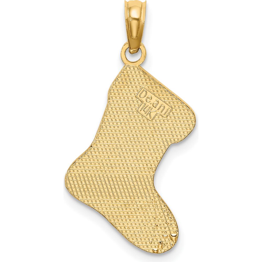 14K Yellow Gold Enamel "Ho Ho Ho" Christmas Stocking Charm - Festive Holiday Pendant by Oro Pregiato