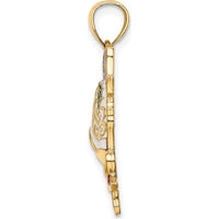 14K Yellow Gold Enamel Holiday Bells and Holly Charm - Festive Christmas Design by Oro Pregiato