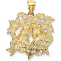 14K Yellow Gold Enamel Holiday Bells and Holly Charm - Festive Christmas Design by Oro Pregiato