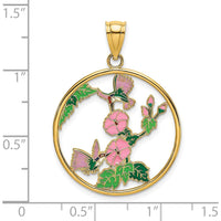 14K Yellow Gold Enamel Hummingbird and Floral Charm Pendant - Nature-Inspired Design by Oro Pregiato