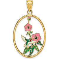 14K Yellow Gold Enamel Hummingbird and Floral Pendant Charm by Oro Pregiato