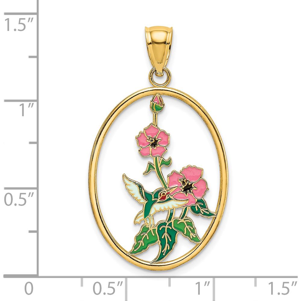 14K Yellow Gold Enamel Hummingbird and Floral Pendant Charm by Oro Pregiato