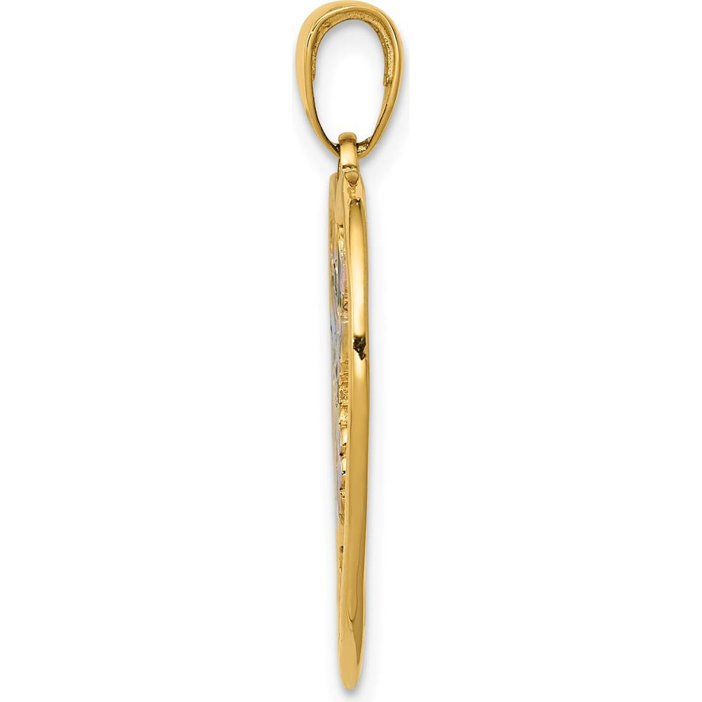 14K Yellow Gold Enamel Hummingbird and Flower Heart Pendant by Oro Pregiato