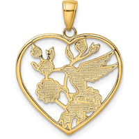 14K Yellow Gold Enamel Hummingbird and Flower Heart Pendant by Oro Pregiato