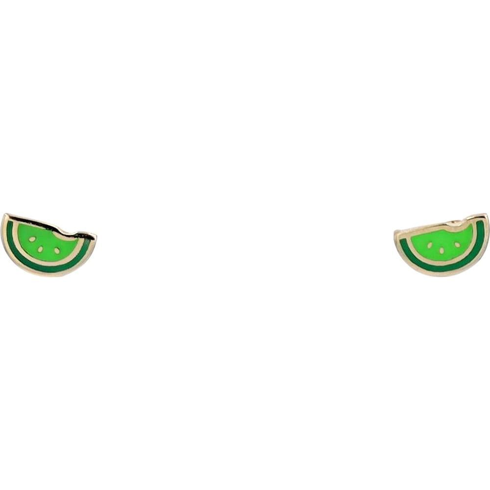 14K Yellow Gold Enamel Kiwi Slice Stud Earrings - Fun and Playful Design