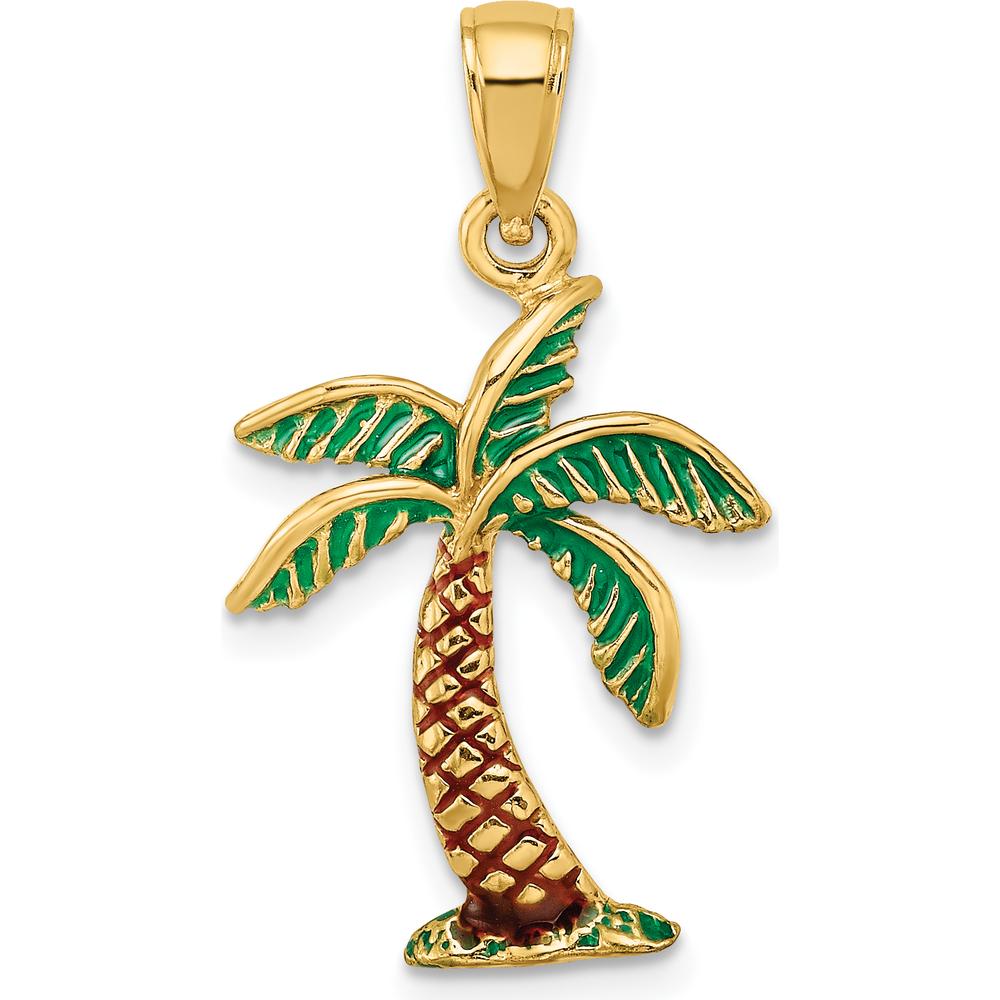 14K Yellow Gold Enamel Palm Tree Charm with Green and Brown Accents - 19.5mm Length by Oro Pregiato
