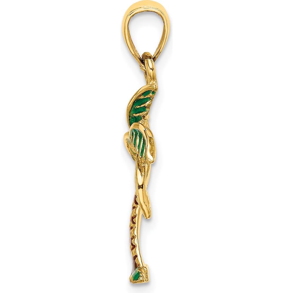 14K Yellow Gold Enamel Palm Tree Charm with Green and Brown Accents - 19.5mm Length by Oro Pregiato