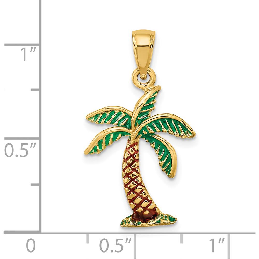 14K Yellow Gold Enamel Palm Tree Charm with Green and Brown Accents - 19.5mm Length by Oro Pregiato