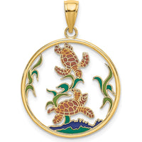 14K Yellow Gold Enamel Sea Turtles in Circle Charm with Multi-Colored Accents by Oro Pregiato