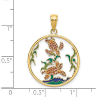 14K Yellow Gold Enamel Sea Turtles in Circle Charm with Multi-Colored Accents by Oro Pregiato