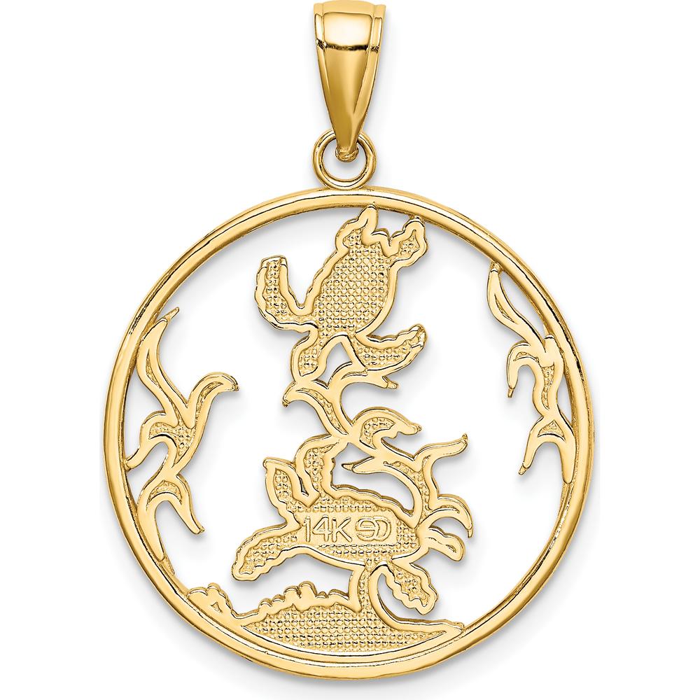 14K Yellow Gold Enamel Sea Turtles in Circle Charm with Multi-Colored Accents by Oro Pregiato
