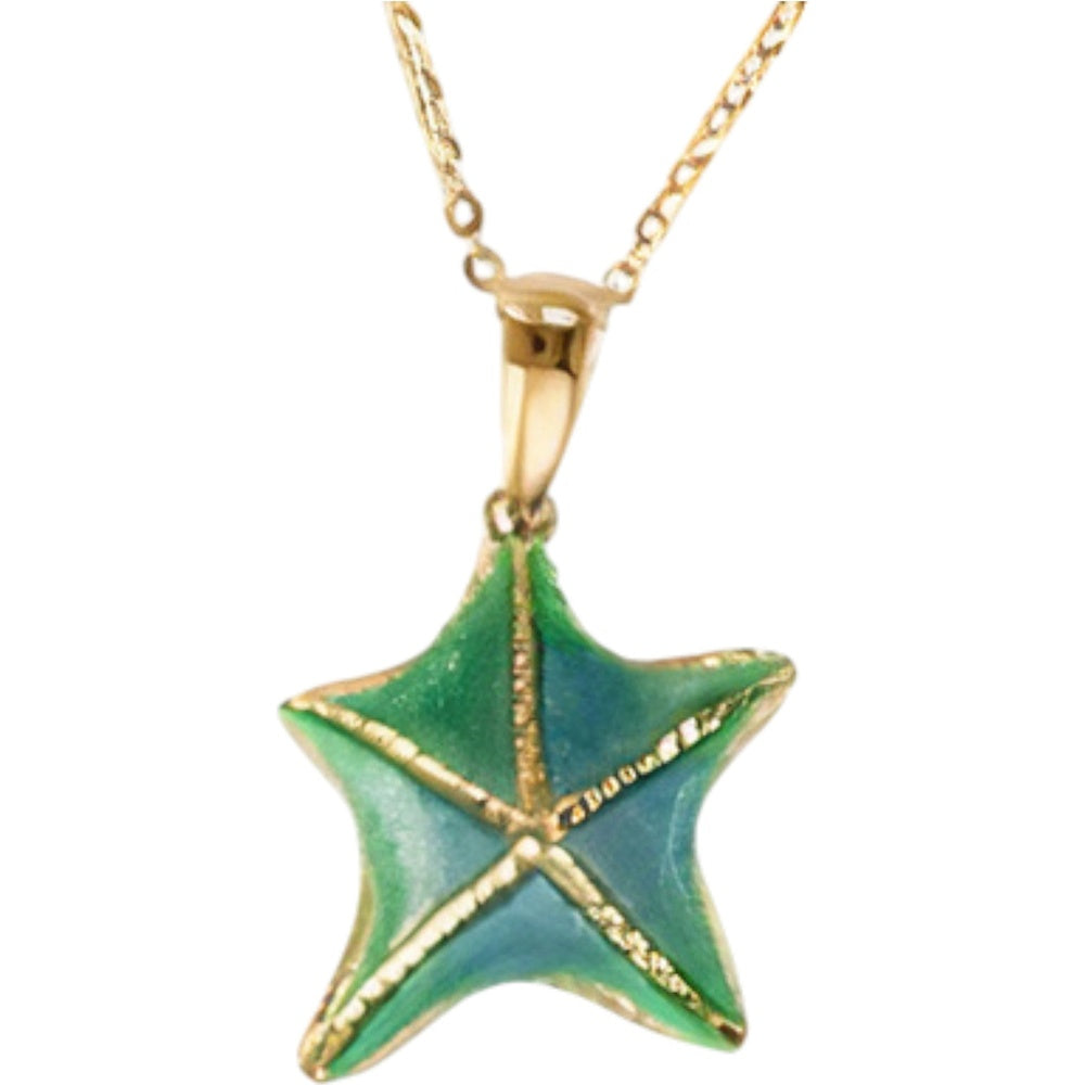 14K Yellow Gold Enamel Starfish Pendant with 18-Inch Cable Chain