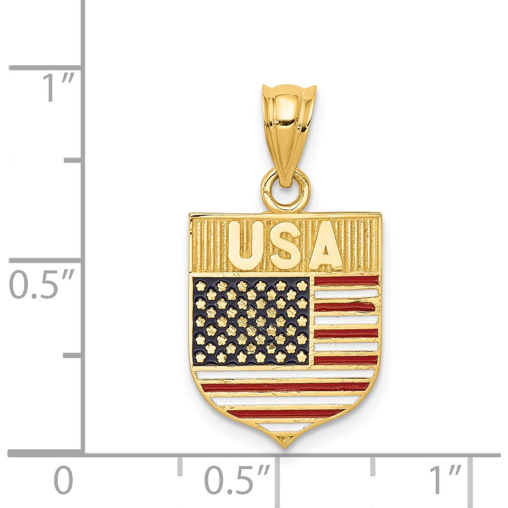 14K Yellow Gold Enamel USA Flag Shield Pendant - Polished Finish by Oro Pregiato