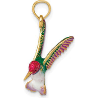 14K Yellow Gold Enameled 3D Hummingbird Pendant with Multi-Colored Enamel by Oro Pregiato
