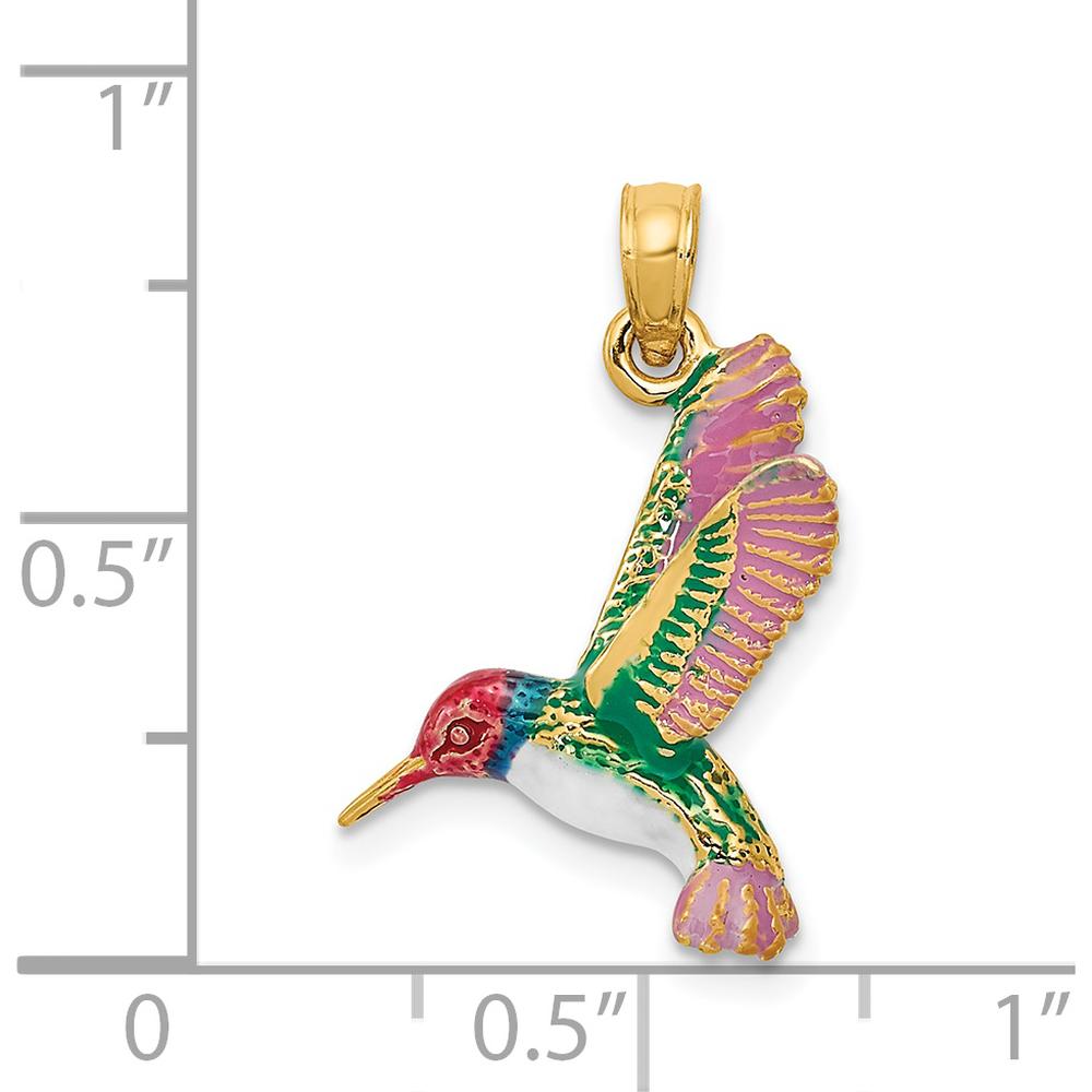 14K Yellow Gold Enameled 3D Hummingbird Pendant with Multi-Colored Enamel by Oro Pregiato